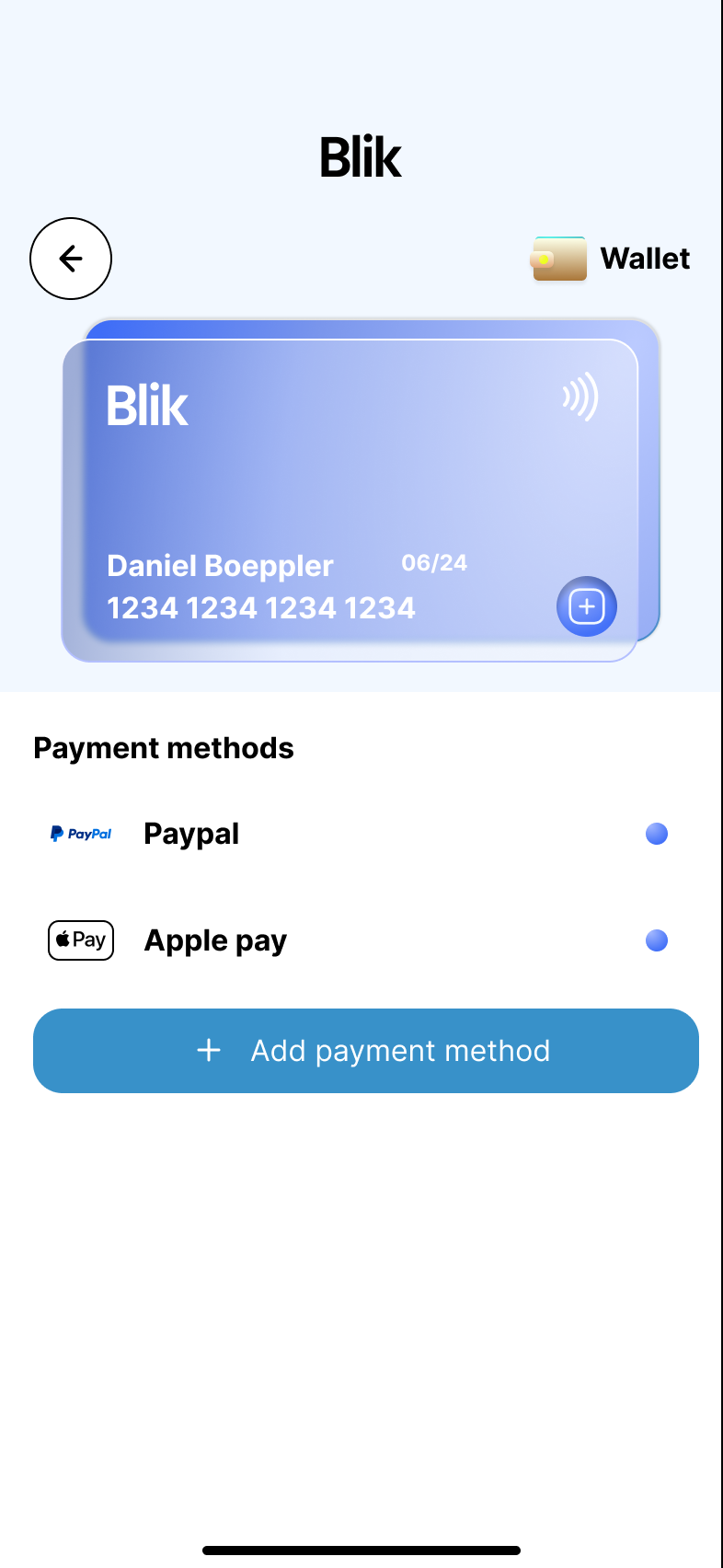 In-app wallet with virtual card and payment methods