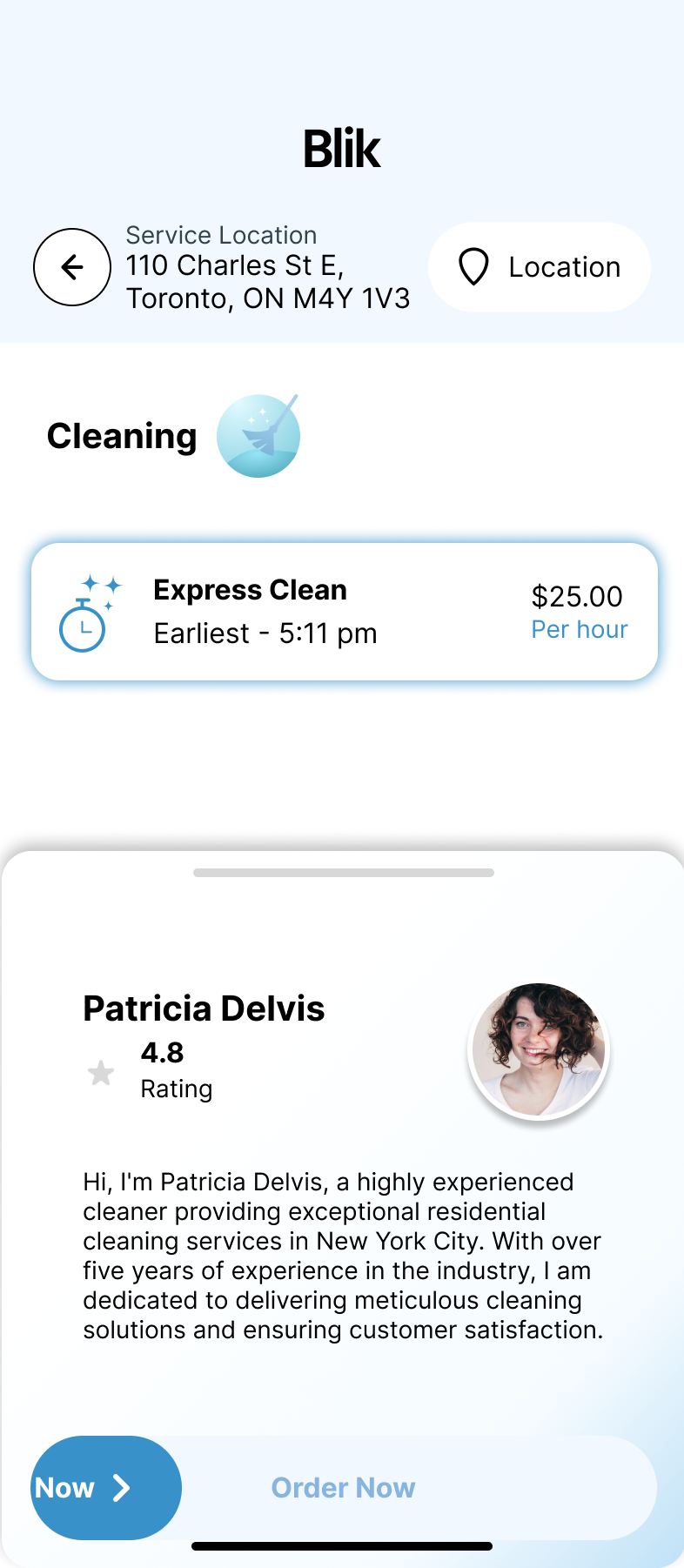 Service detail with provider profile and pricing